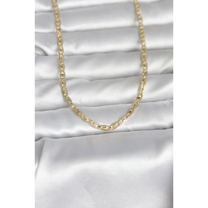 CM 14K Gold Renk Lazer Kesim Zincirli Model 60 cm Kadın Kolye