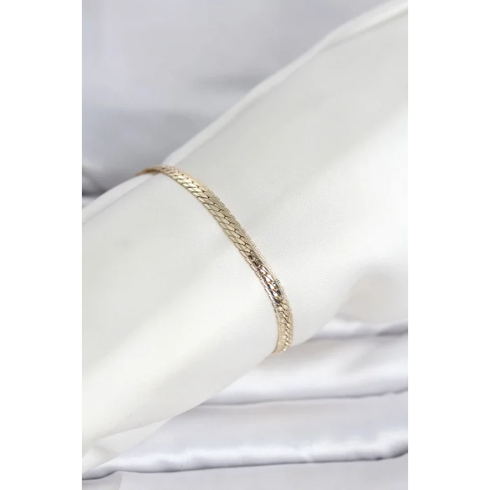 CM 14K Gold Renk Lazerli Yassı Zincir Model Kadın Bileklik