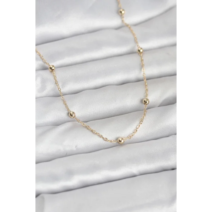 CM 14K Gold Renk Pirinç Top Zincirli 60 cm Kadın Kolye