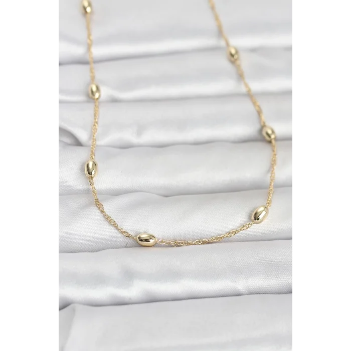 CM 14K Gold Renk Topçuklu Burgu Zincir Model 60 cm Kadın Kolye