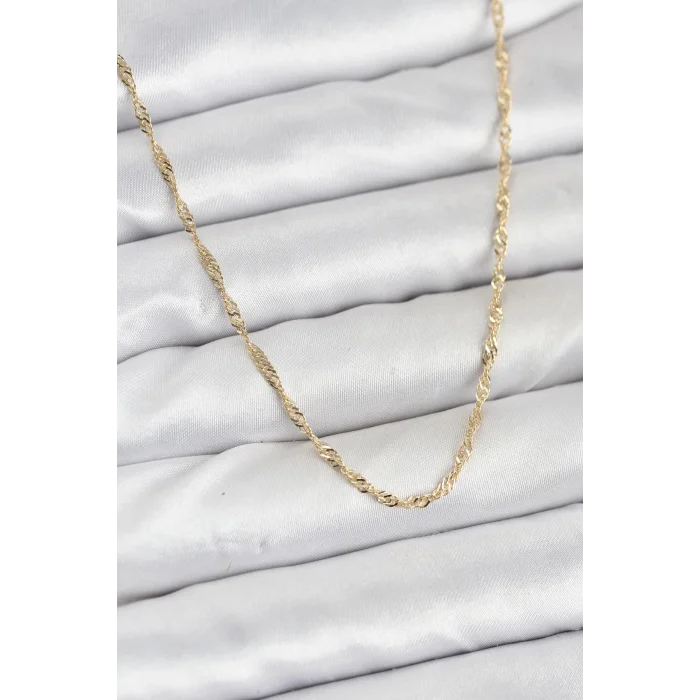 CM 14K Gold Renk Yassı Burgulu Model Kadın Kolye