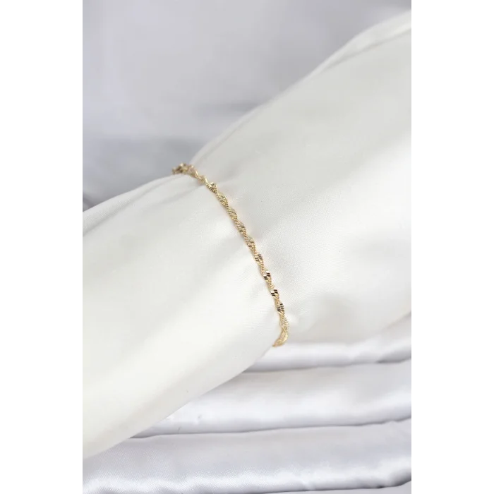 CM 14K Gold Renk Yassı Ezme Burgu Model Kadın Bileklik