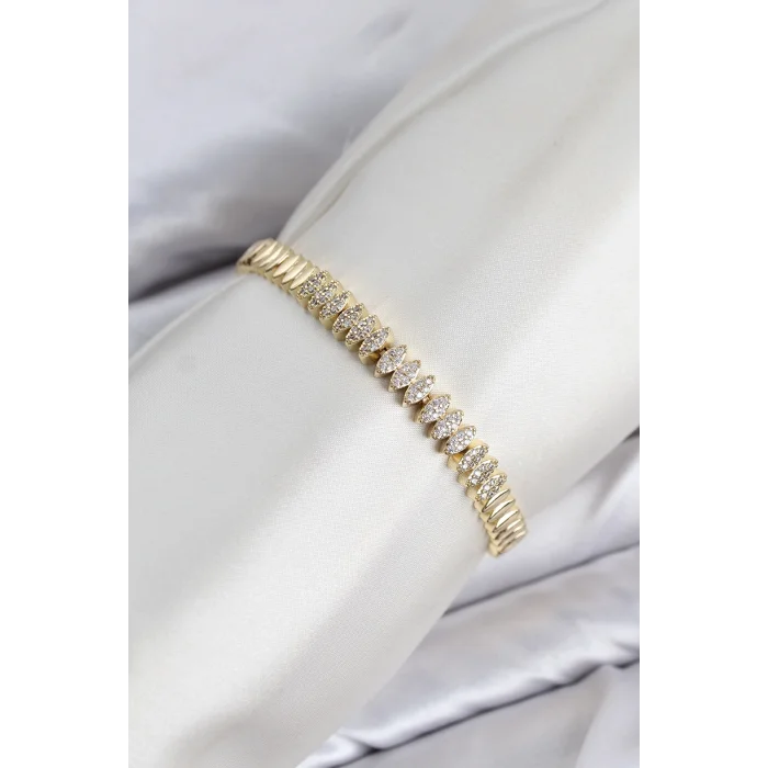 CM Arpa Model Zirkon Taşlı VIP Seri Gold Renk Pirinç Kadın Bileklik