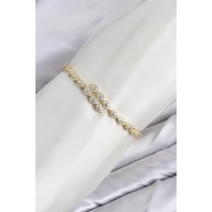 CM Damla Model Zirkon Taşlı VIP Seri Gold Renk Pirinç Kadın Bileklik