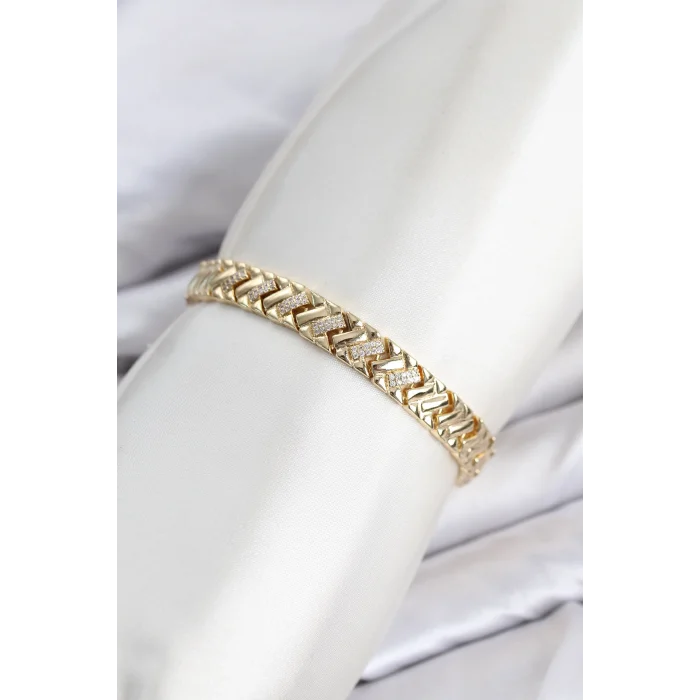 CM Geometrik Model Zirkon Taşlı VIP Seri Gold Renk Pirinç Kadın Bileklik