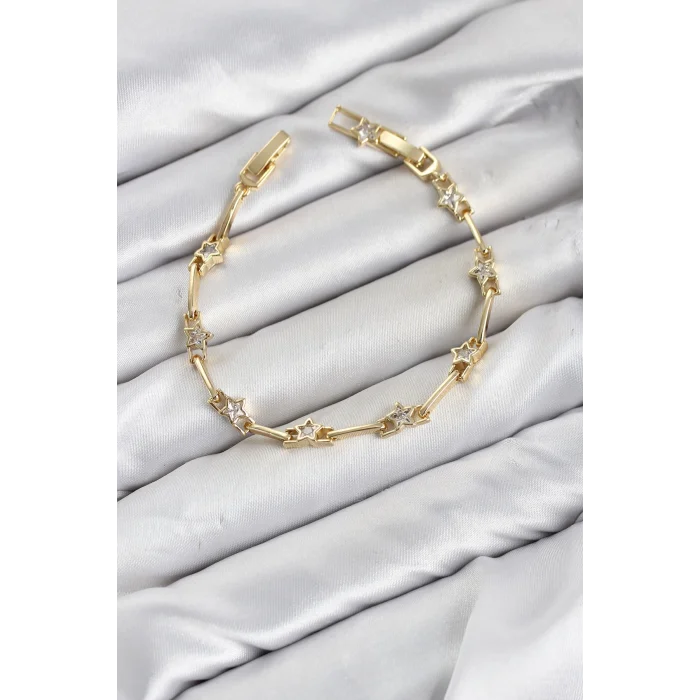 CM Gold Renk Yıldız Model Zirkon Taşlı Pirinç Kadın Bileklik