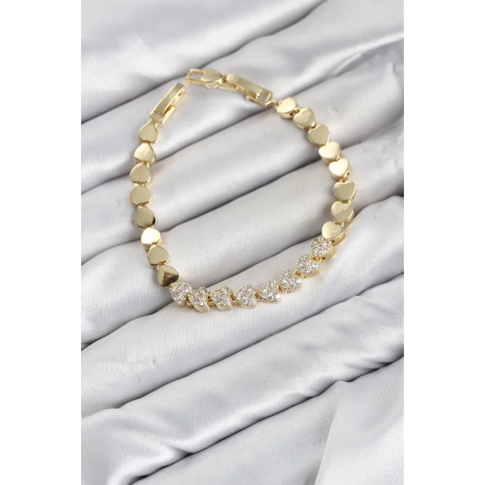 CM Kalp Model Zirkon Taşlı VIP Seri Gold Renk Pirinç Kadın Bileklik