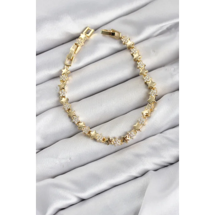 CM Yıldız Model Zirkon Taşlı VIP Seri Gold Renk Pirinç Kadın Bileklik