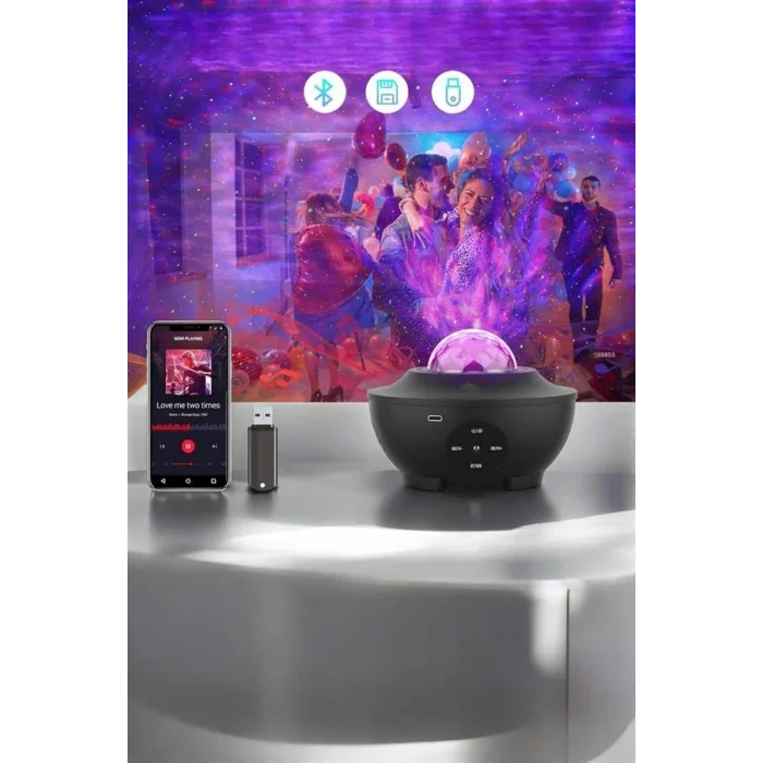 Çocuklara Özel Şarjlı Bluetooth Hoparlör Parti Led Lambası Yıldızlı Projeksiyon