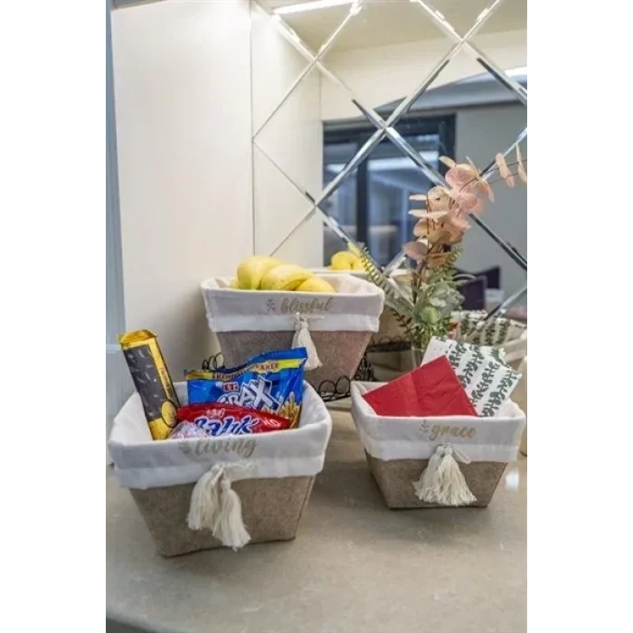Çok Amaçlı Saklama Organizer Kutu Kare Keçe Sepet (3 Boy)