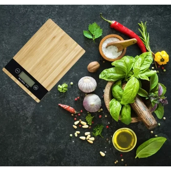 Crown Dijital Hassas Mutfak Tartısı - Terazisi-Hassas Ölçüm 5kg Bambu Görünümlü (5047)