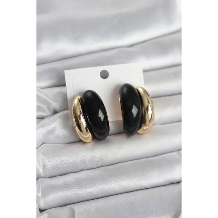 Damla Model Siyah Vintage Gold Renk Kadın Küpe