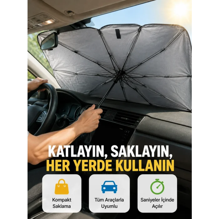 Dayanıklı UPE Alaşımlı Şemsiye Tipi Araç Güneşliği - Kolay Katlanır Yeni Nesil