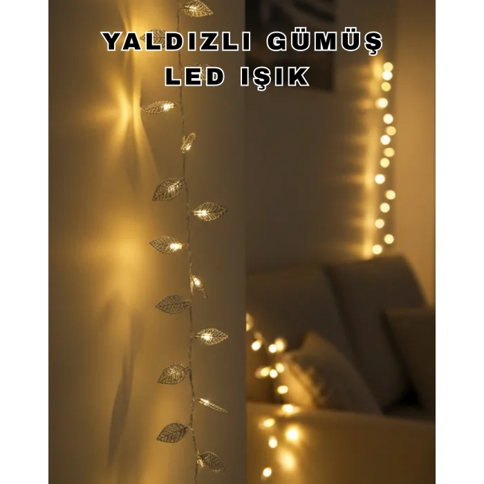 Dekoratif Gümüş Yaprak LED Aydınlatma Pilli Şık Ortam Işığı