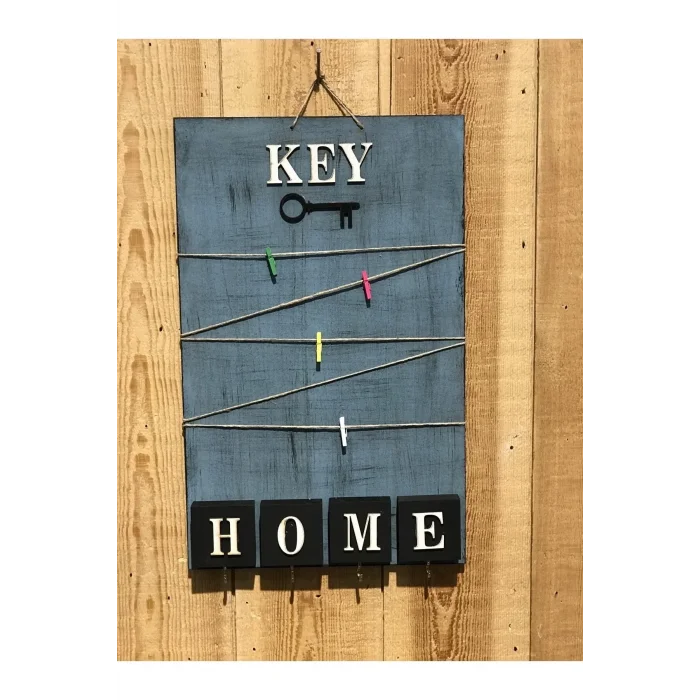 Dekoratif Home Keys Ahşap Resimlik ve Notluk (Saks Mavisi)