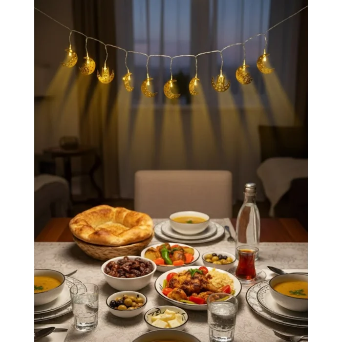 Dekoratif Minareli Hilal LED Işık Metal Gövdeli Ramazan Aydınlatma