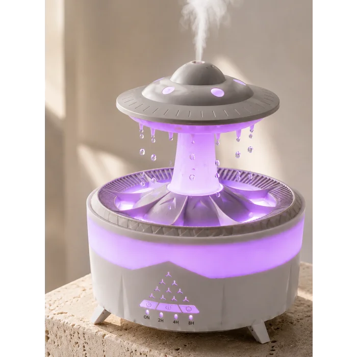 Dekoratif UFO Hava Nemlendirici Simüle Yağmur Damlalı Renkli Gece Işıklı 350 ML