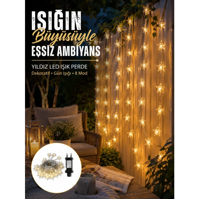 Dekoratif Yıldız Led Aydınlatma 20 Ledli 5 Metre Günışığı Yeni Nesil