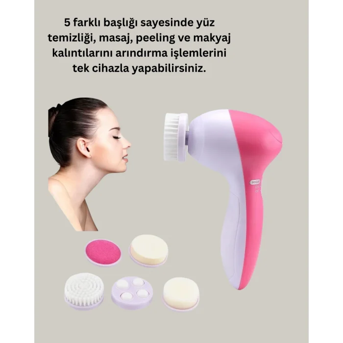Derin Temizleme ve Masaj İçin 5 Başlıklı Yüz Cilt Bakım Aleti