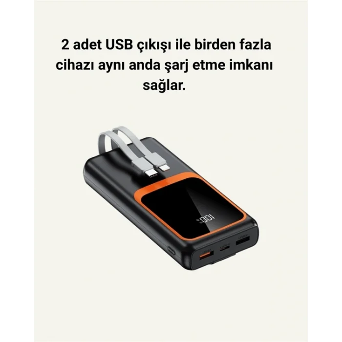 Dijital Ekranlı 20.000 mAh Powerbank | 22.5W Hızlı Şarj + Çoklu Bağlantı Seçeneği
