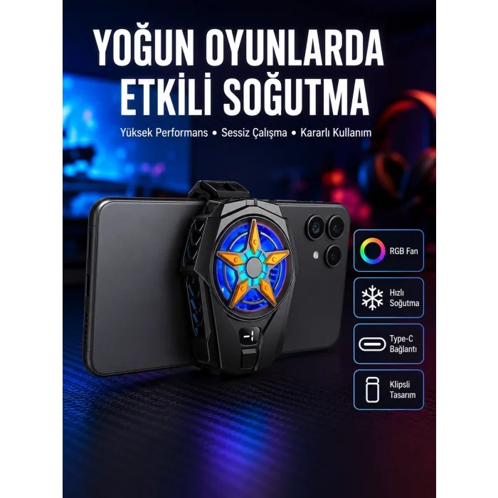 Dijital Göstergeli Evrensel Telefon Soğutma Fanı Yeni Nesil