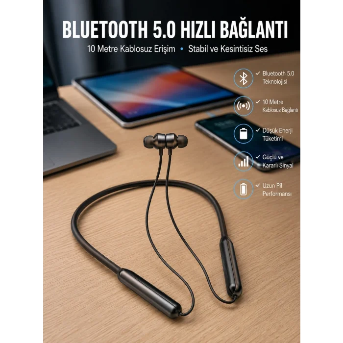 Dijital Göstergeli Kulak İçi Kablosuz Bluetooth Kulaklık Boyun Bantlı Yeni Nesil
