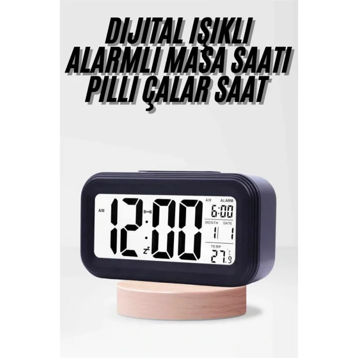 Dijital Işıklı Alarmlı Çalışma Masası Ekran Pilli Çalar Saat