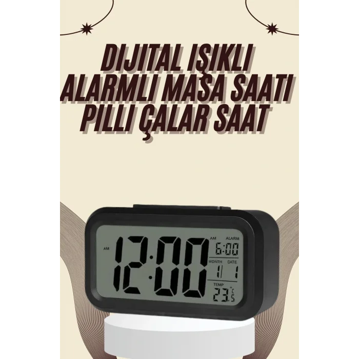 Dijital Masa Saati Termometreli Takvim Çalar Saat Led Ekran Pilli
