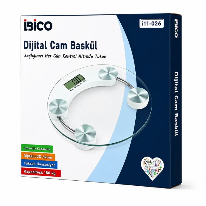 DİJİTAL - PİLLİ YUVARLAK BANYO BASKÜL TERAZİ TARTI LCD EKRAN 180KG/0.1G 30X30CM İ11-026 (5047)