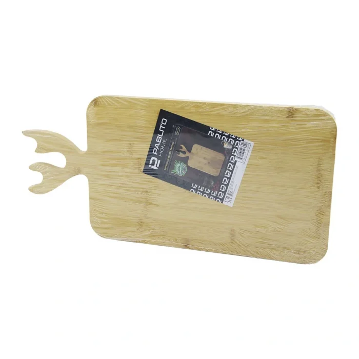 DİKDÖRTGEN AHŞAP BAMBU KESİM PANOSU - KESME TAHTASI GEYİK BOYNUZ FİGÜR SAPLI 22X36CM (5047)