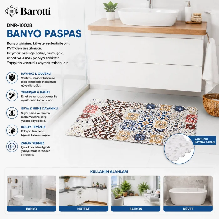 DİKDÖRTGEN DESENLİ 70 X 34 CM SU EMİCİ - SİHİRLİ KAYDIRMAZ BANYO - KÜVET PASPAS (5047)