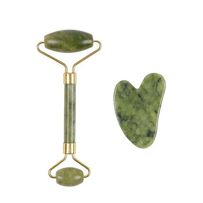 Doğal Yeşim Taşı Yüz Masaj Roller ve Gua Sha Seti 2 Parça