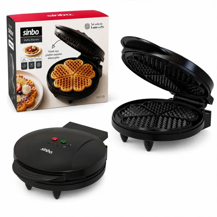 DÖKÜM BELÇİKA WAFFLE MAKİNESİ ELEKTRİKLİ 5 WAFFLE YAPIŞMAZ YÜZEY 850W SSM-2595 (5047)
