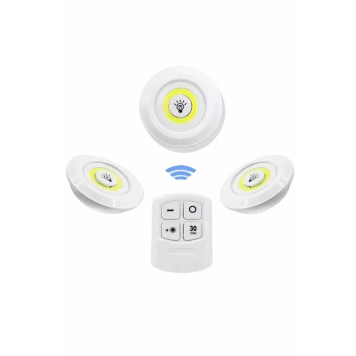 Dolap Işığı Mutfak Rafı Işığı Uzaktan Kumandalı 3 Lü Spot Led Lamba