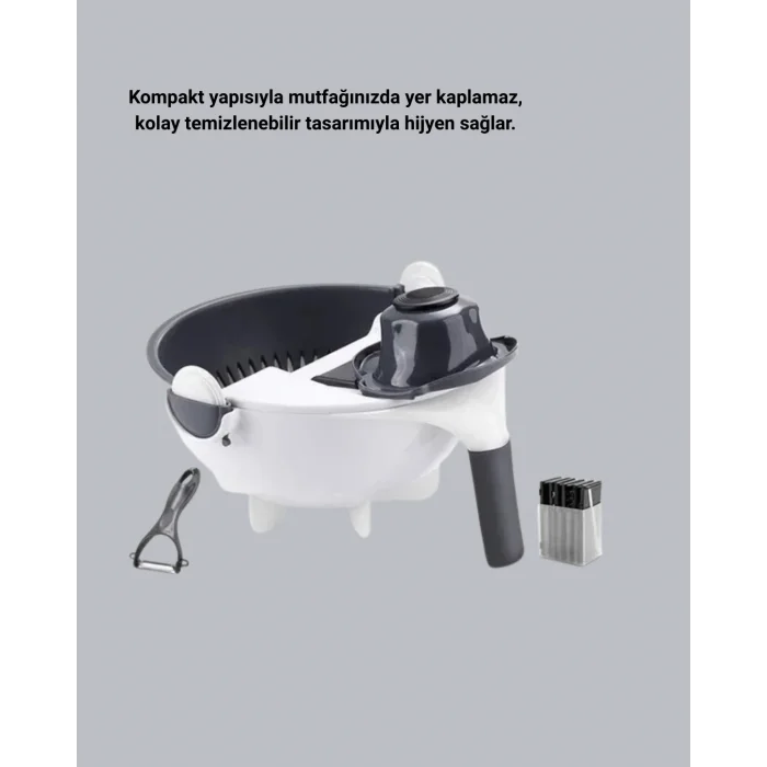 Döner Mekanizmalı 5’i 1 Arada Süzgeçli Rende Sebze Meyve Doğrama Cihazı