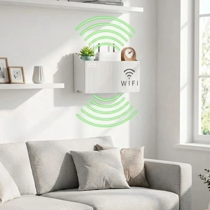 Duvar Tipi Wi-Fi Modem Saklama Kutusu(Beyaz) – Kablo Düzenleyici Router Raf Organizer (5047)