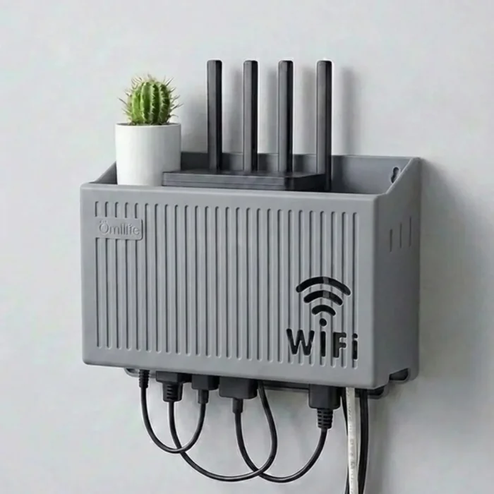 Duvar Tipi Wi-Fi Modem Saklama Kutusu(Gri) – Kablo Düzenleyici Router Raf Organizer