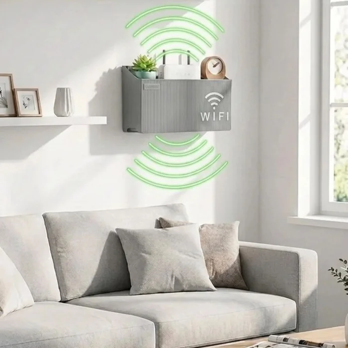 Duvar Tipi Wi-Fi Modem Saklama Kutusu(Gri) – Kablo Düzenleyici Router Raf Organizer (5047)