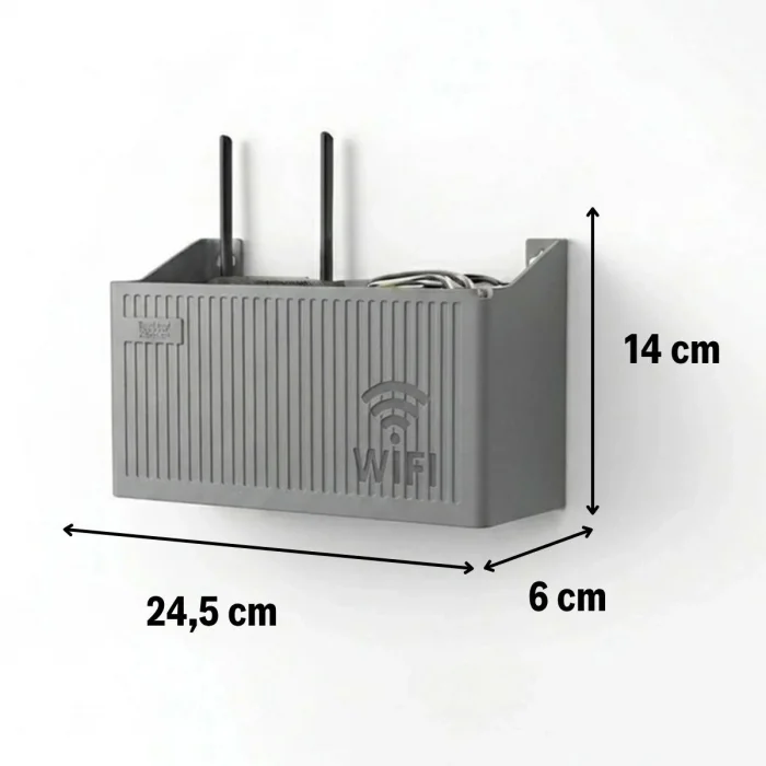 Duvar Tipi Wi-Fi Modem Saklama Kutusu(Gri) – Kablo Düzenleyici Router Raf Organizer (5047)