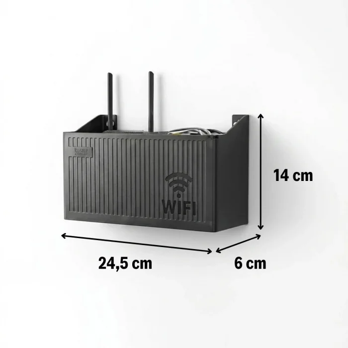 Duvar Tipi Wi-Fi Modem Saklama Kutusu(Siyah) – Kablo Düzenleyici Router Raf Organizer (5047)
