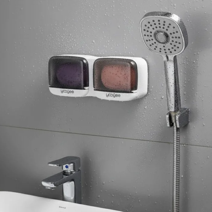 Duvara Monte İkili Kapaklı Plastik Katı Sabunluk Organizer – Banyo &amp; Mutfak İçin Yapışkanlı Sabun Kutusu ve Düzenleyici (5047)