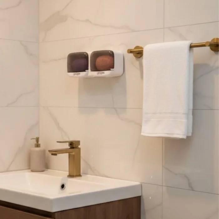 Duvara Monte İkili Kapaklı Plastik Katı Sabunluk Organizer – Banyo & Mutfak İçin Yapışkanlı Sabun Kutusu ve Düzenleyici