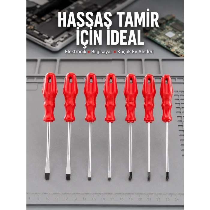 Düz ve Yıldız Başlıklı 7li Tornavida Seti Ergonomik Tutma