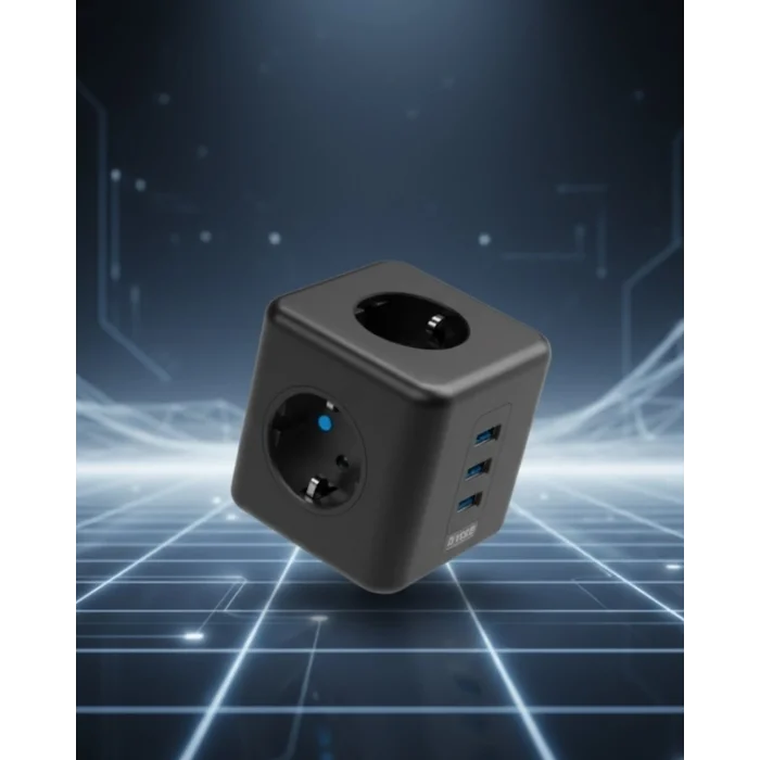Elektronik Cihazlar İçin Akım Korumalı 3 Prizli USB’li Küp Priz