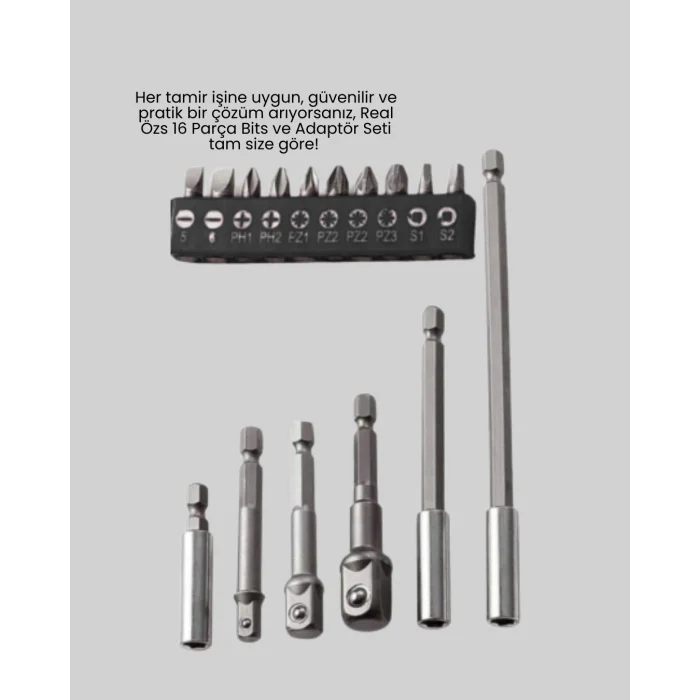 Ergonomik 16 Parça Bits Tornavida Uç ve Adaptör Seti
