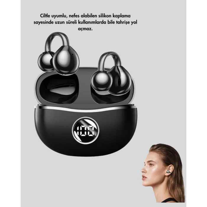 Ergonomik Klipsli Kablosuz Kulaklık – 30 Saat Pil ve Dokunmatik Kontrol Özelliği