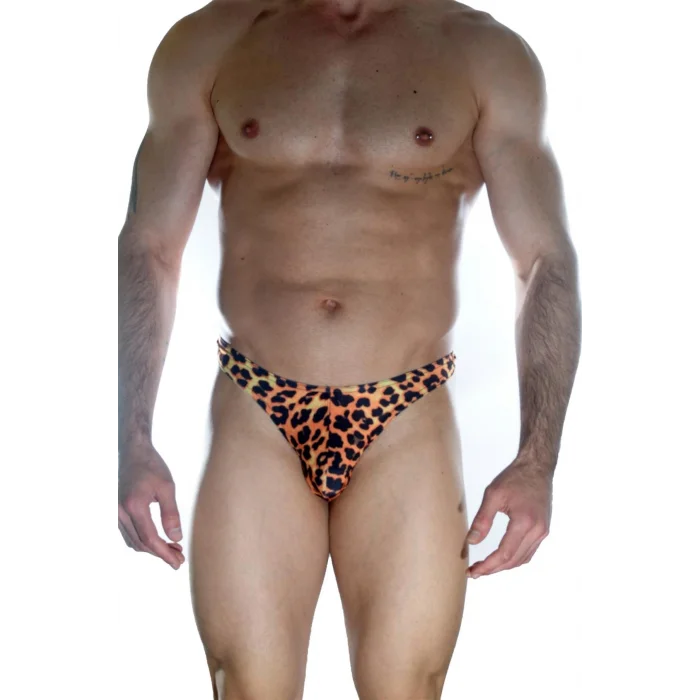 Erkek Arkası Metalli Leopar Tanga Çamaşır