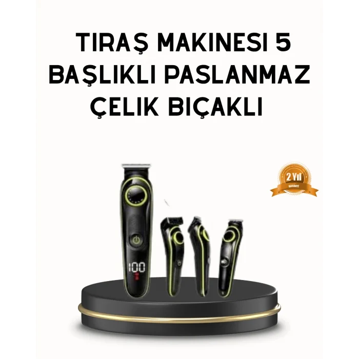 Erkek Bakım Seti 5’i 1 Arada Şarjlı Paslanmaz Çelik Başlıklı