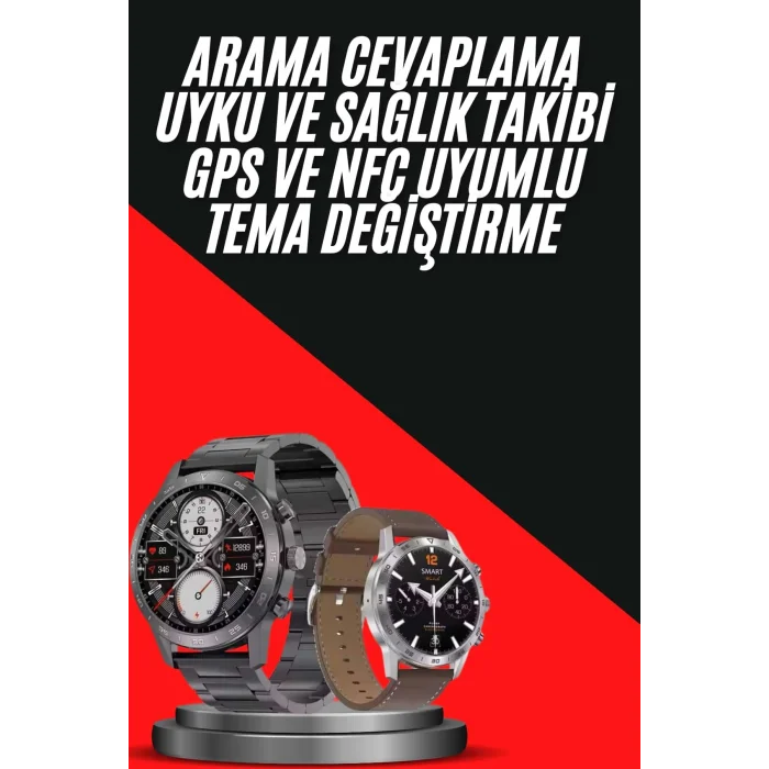 Erkeklere Özel Akıllı Saat Çelik Kordon Bluetooth Bağlantılı İOS ve Android Uyumlu
