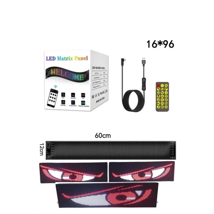 Esnek Katlanabilir Panel Led Cama Yapışır Uygulama İle Kontrol Dijital Tabela Kayar 60cm 16x96 Led